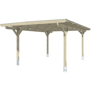 Skan Holz Carport Odenwald, Eiche hell, mit Doppelstegplatten und vier Pfosten.