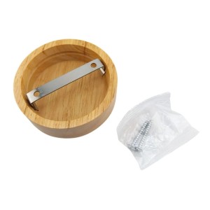 Runde Orion Lightstyle Holz-Verteilerdose Ø 85 mm mit Metallhalterung und Schrauben für Elektroinstallationen.