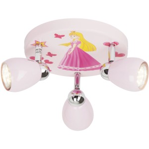 Rosa LED-Deckenlampe Princess mit 3 Strahlern, ideal für das Kinderzimmer.