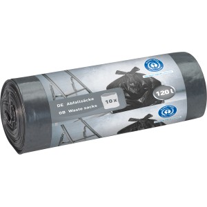 Rolle Abfallsäcke LDPE, 120 Liter, 10 Stück, für Müllentsorgung in Haushalt, Industrie und Handel.