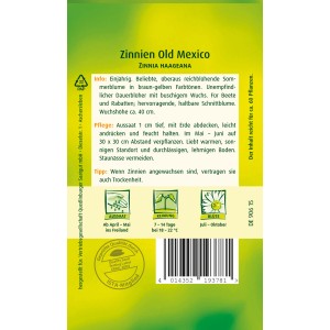 Samentüte Quedlinburger Zinnie 'Old Mexico', braun-gelbe Sommerblume für Beet und Rabatte.