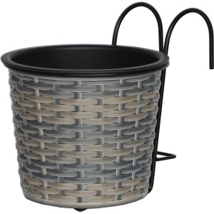 Balkontopf Polyrattan Anthrazit-Beige 19 cm x 19 cm x 22 cm