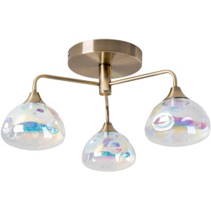 Näve LED-Deckenleuchte Varna, 3-flammig, messingfarben mit irisierenden Gläsern.