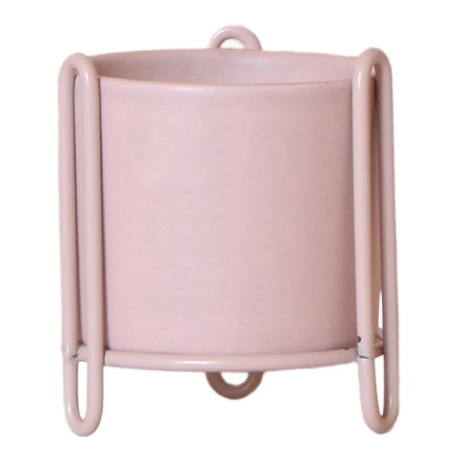 Hellrosa Keramik-Übertopf Essential, Ø 6 cm, mit filigranem Metallgestell für Zimmerpflanzen.