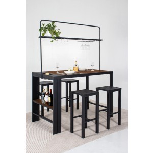 Leco Bar-Sitzgruppe Elsa, 5-teilig, mit Theke, Hockern, Ablage und Gläserhalter in Anthrazit.