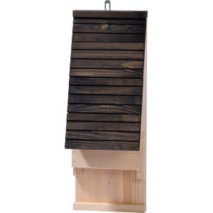 Schwarzer Dobar Fledermauskasten aus FSC®-Holz mit Belüftungsschlitzen.