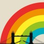Bunte Fototapete London 74 mit Brücke und Regenbogen, 2,00x2,70m, FSC®-zertifiziert.