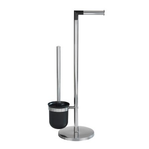 Wenko Stand WC-Garnitur Parus aus Edelstahl, glänzend mit Toilettenpapierhalter und WC-Bürste.