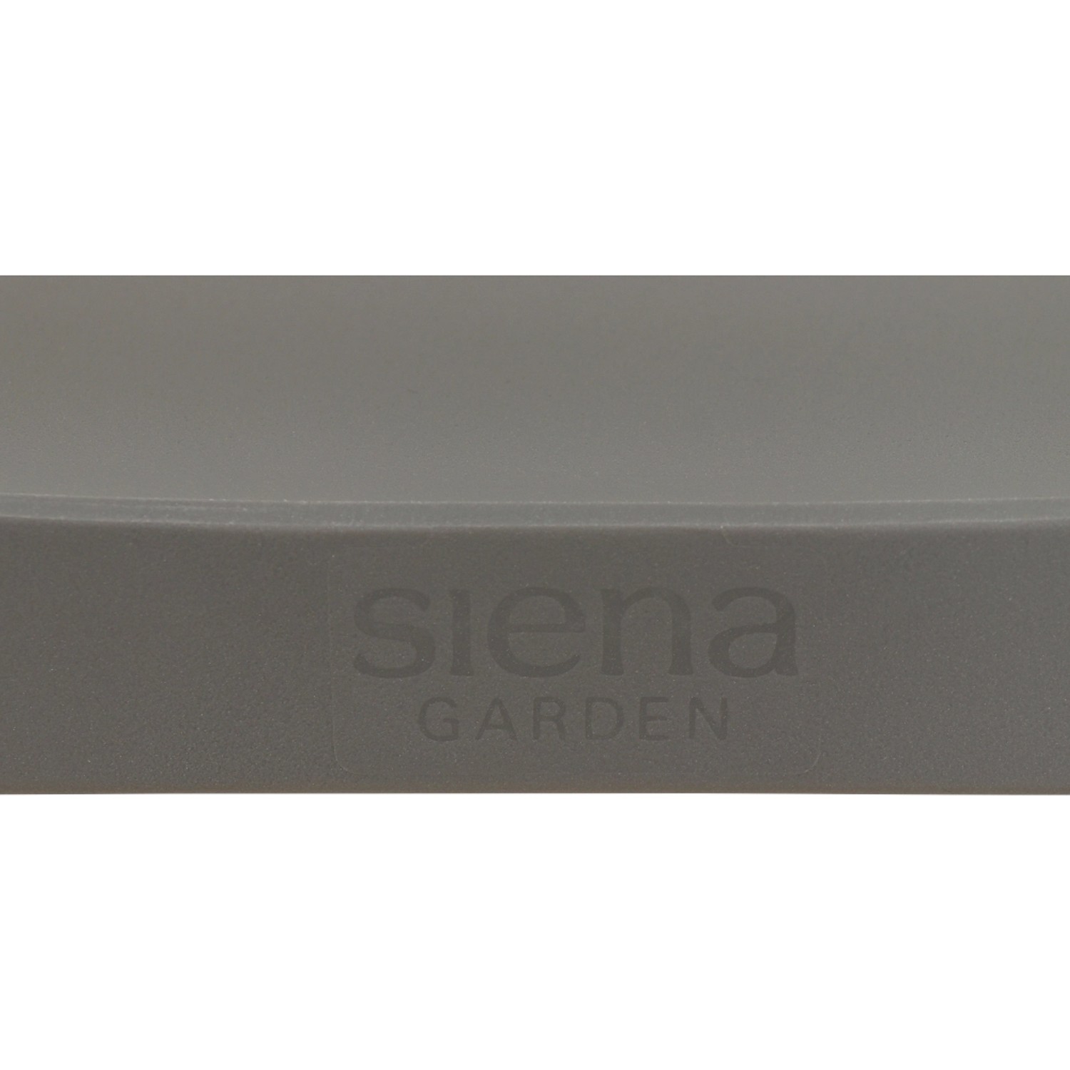 Detailaufnahme: Grauer Siena Garden Stapelsessel mit Logo.