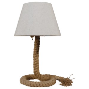 Weiße Näve Tischleuchte Rope mit Jutefuß und Textilschirm, skandinavisches Design.