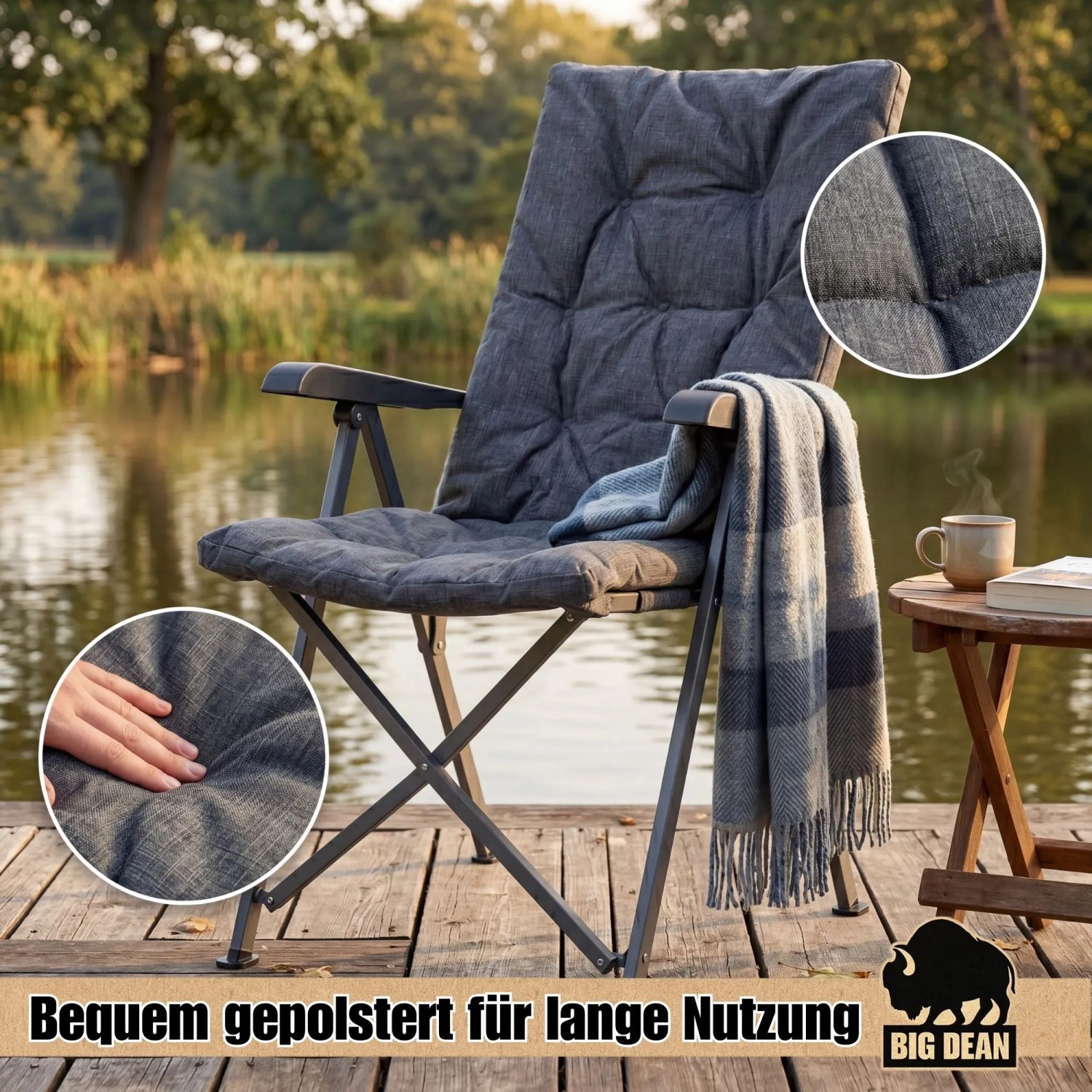 BigDean 2 Stück Campingstuhl Faltbar Rückenverstellbar In 4 Positionen Bis 150 KG Klappstuhl Dick Gepolstert Gartenstuhl Hohe Lehne Angelstuhl kaufen bei OBI