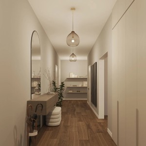 Philips Hue E27 Leuchtmittel in Glühlampenform, 6500 K, 806 lm, 8 W in Anwendung im Flur.