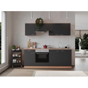 Respekta Küchenzeile KB210BGE 210 cm Grau Buche Nachbildung