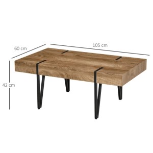 HOMCOM Couchtisch im Industrie-Design: naturholzfarbene MDF-Platte, schwarze geschwungene Metallbeine. Maße 105x60x42cm.