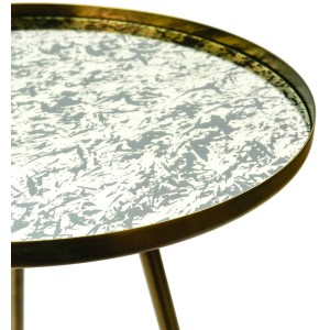 Kayoom Beistelltisch Sono Antik Glas, runder Tisch mit antikem Glasmuster und goldenem Metallgestell.