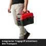 Einhell Akku-Nass-Trockensauger TE-VC 18/10 Li-Solo in rot/schwarz wird getragen.