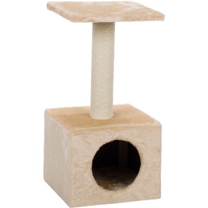 Beiger Jollypaw Kratzbaum Joyca mit Sisalstamm, Fleece-Höhle und Liegefläche.