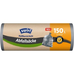 Swirl Abfallsäcke, 150 l, 8 Stück, extra stark und reißfest.