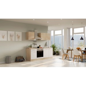 Flex-Well Küchenzeile Florida, 210 cm, Weiß und Sonoma Eiche Dekor, mit E-Geräten.