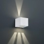 Moderne, weiße Trio LED-Außenwandleuchte Cordoba mit Lichteffekt nach oben und unten.