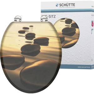 Schütte MDF WC-Sitz Sea Stone mit Steinmotiv und Verpackung.