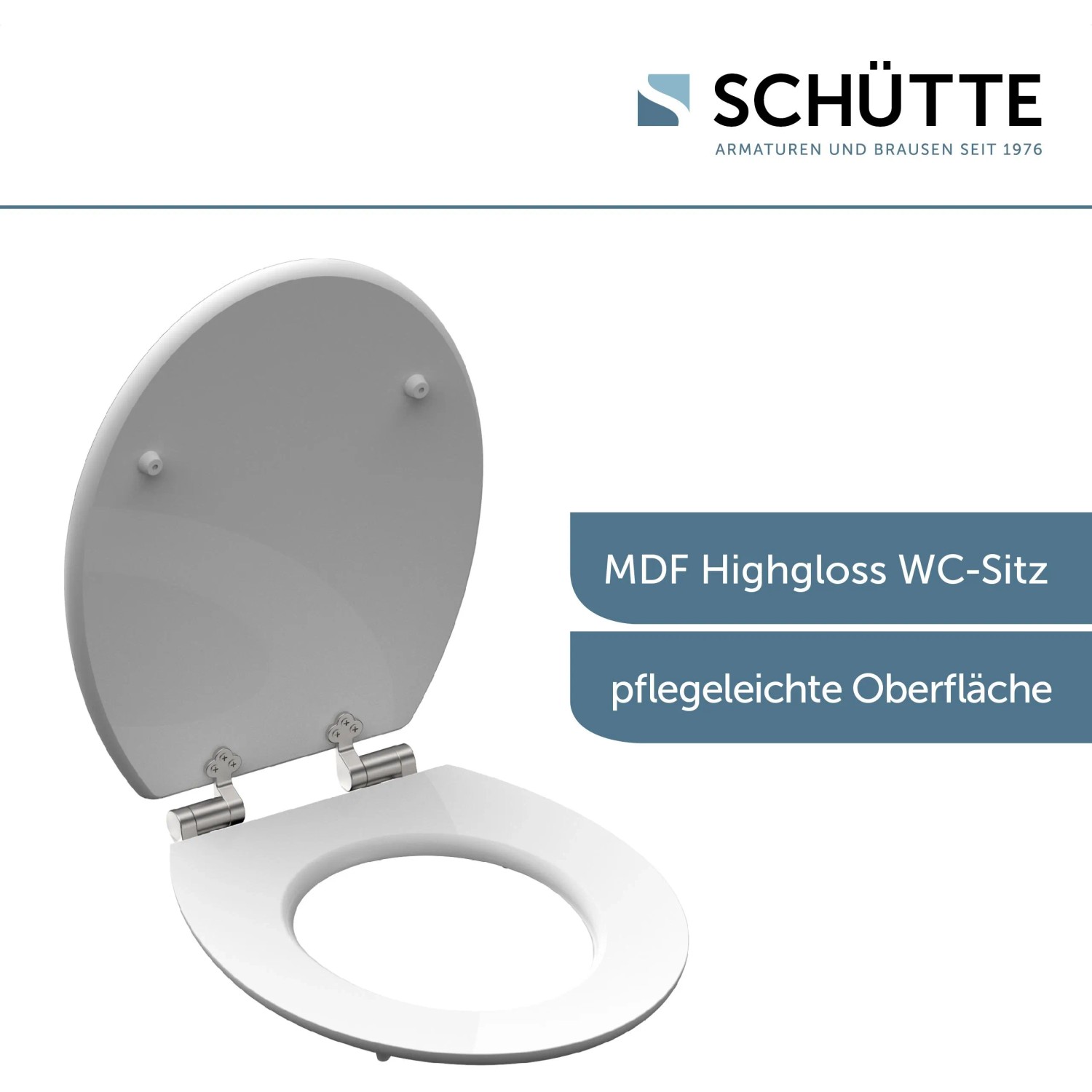 Schütte WC-Sitz Diamond mit Absenkautomatik, Holzkern, weiße Oberfläche.