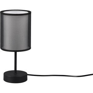 Schwarze Trio Tischleuchte Burton mit transparent-schwarzem Stoffschirm. Design-Tischlampe für E14 Leuchtmittel.