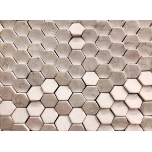 Fototapete mit grau-weißen Hexagon-Muster für die Wand, 3,50x2,55m, FSC® zertifiziert.