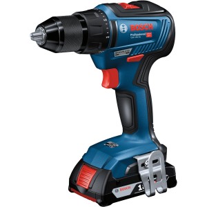Bosch Professional Akku-Bohrschrauber GSR 18V-55 mit Akku. Blauer Akkuschrauber mit Bitaufnahme.
