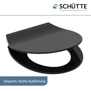 Schwarzer Schütte WC-Sitz Duroplast Slim mit Absenkautomatik und Schnellverschluss.