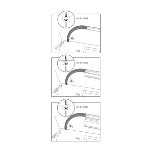 Skizze: Gardinia Rundbogen links, weiße Vorhangschiene (1-läufig) Montage mit Schrauben.