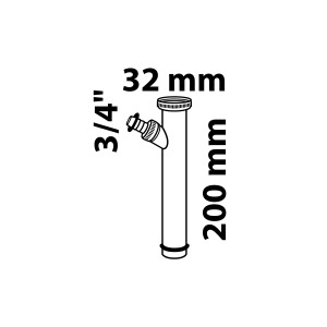 Chrom Tauchrohr 32mm x 200mm mit Geräteanschluss (3/4 Zoll) für Siphonverlängerung.