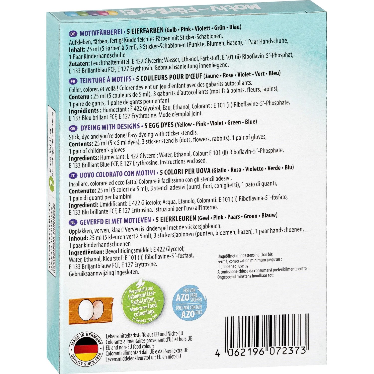 Brauns-Heitmann Eierfarben Motiv-Färberei mit 5 Farben und Stickern für Ostern.