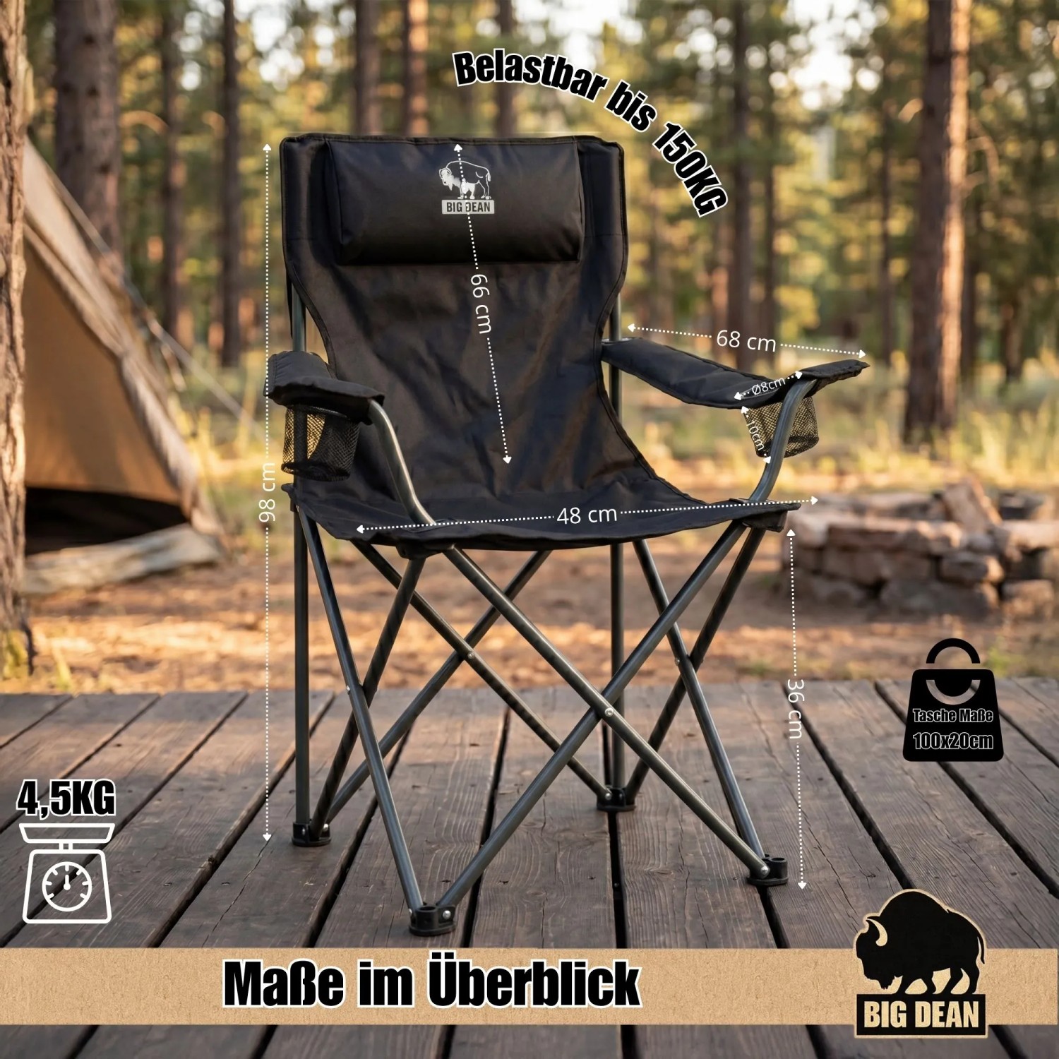 BigDean 2X Campingstuhl Extra Große Sitzfläche 150 KG Belastbar Stabil Und Bequem Für Leute Über 175 Cm kaufen bei OBI
