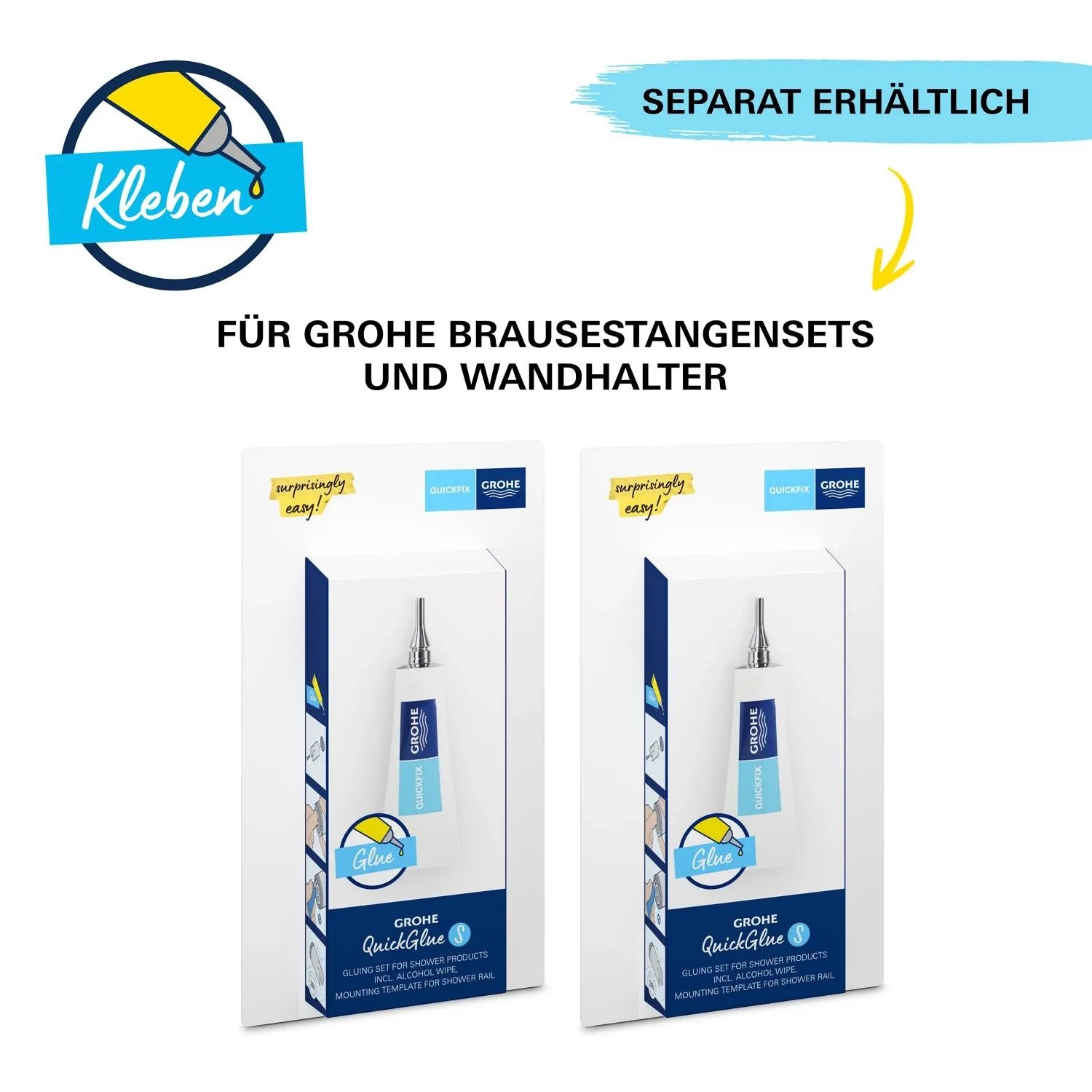 Grohe QuickGlue Klebeset für Brausestangensets und Wandhalter, separat erhältlich.