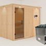 Karibu Sauna Gunda mit Ofen und LED-Dachkranz in Graphit Natur. Massivholzsauna mit Ofen und Steuerung.