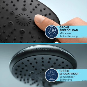 Grohe Vitalio Start Handbrause: Detailaufnahme der SpeedClean Funktion und des Shockproof Silikonrings.