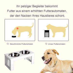 Weißer PawHut Hundenapf mit 2 Edelstahlnäpfen auf erhöhtem Ständer für ergonomisches Fressen.