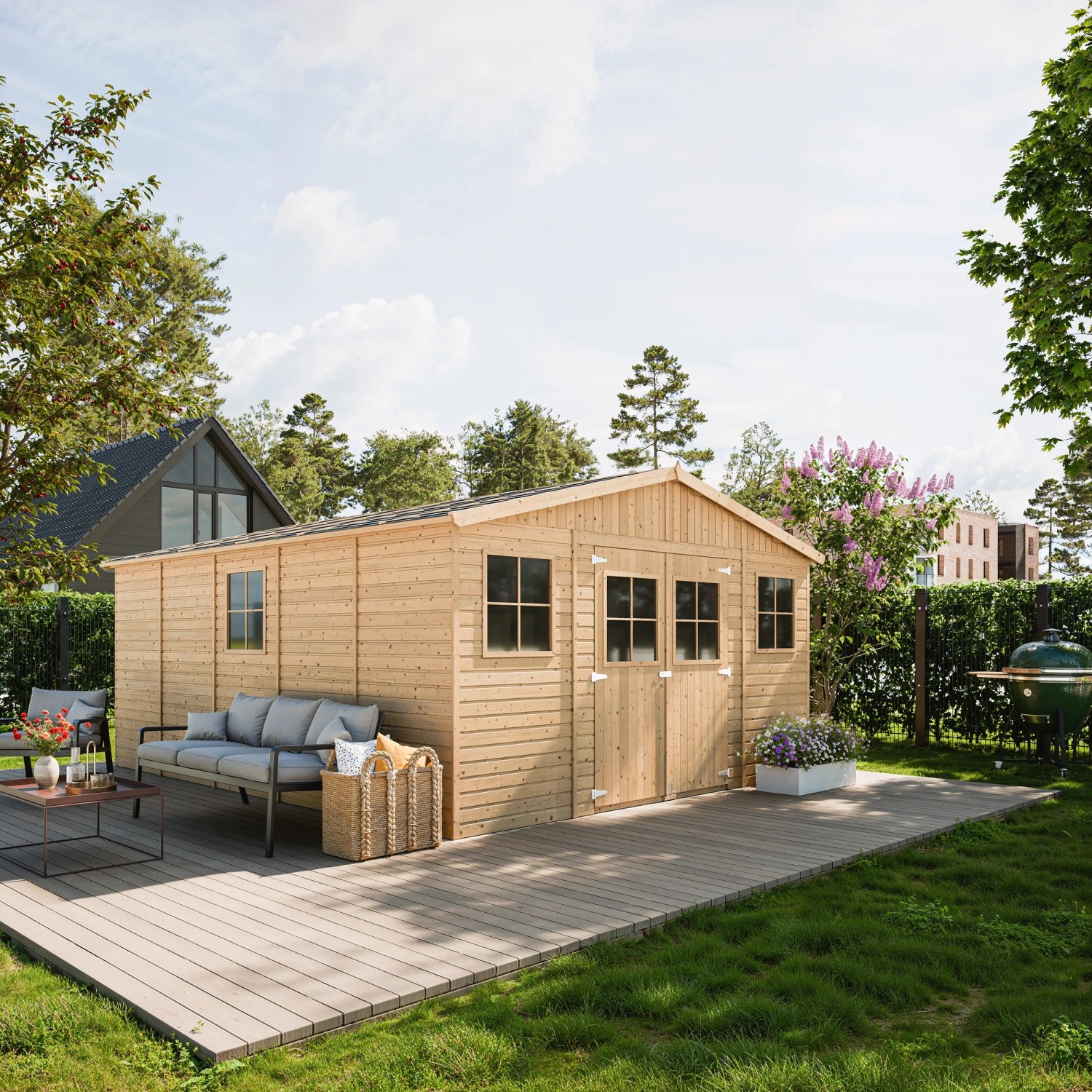 Timbela Gartenhaus M333 aus Holz, 19,77 m², mit Fenstern und Doppeltür
