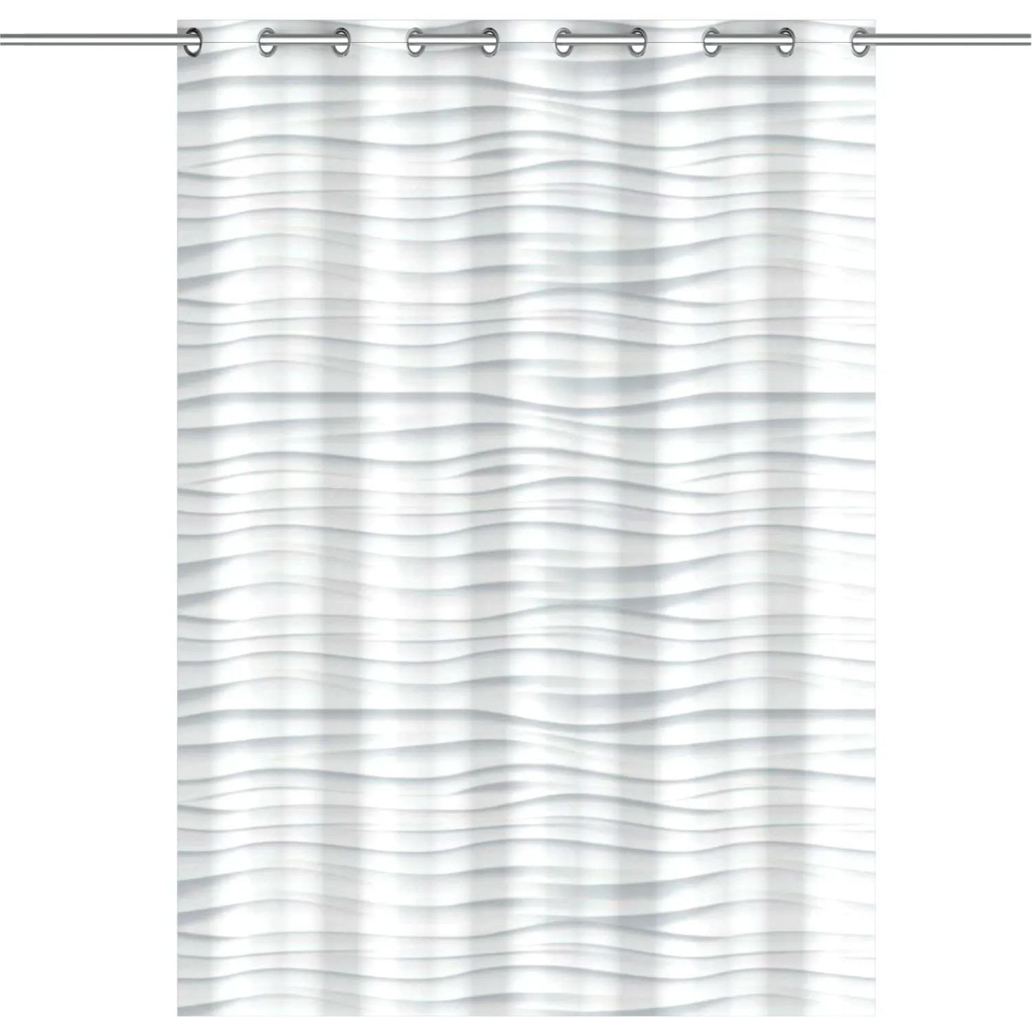 Eisl Textil Duschvorhang White Wave, 180x200 cm, mit Wellenmuster und Chrom-Ösen.