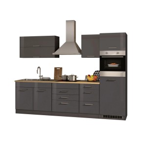Moderne Held Möbel Küchenzeile Mailand, 290 cm, Grau Hochglanz/Matt, ohne E-Geräte.