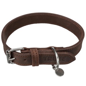 Dunkelbraunes Trixie Fettleder-Halsband Rustic, 37-44 cm, für Hunde.