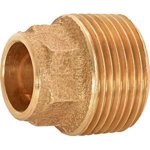 Löt-Übergangsnippel aus Rotguss, 15 mm x 26,4 mm (R 3/4) für Kupferrohre.