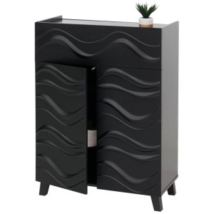 Schwarze MCW Kommode N86 mit 3D-Wellenmuster, Schublade und Regalböden.