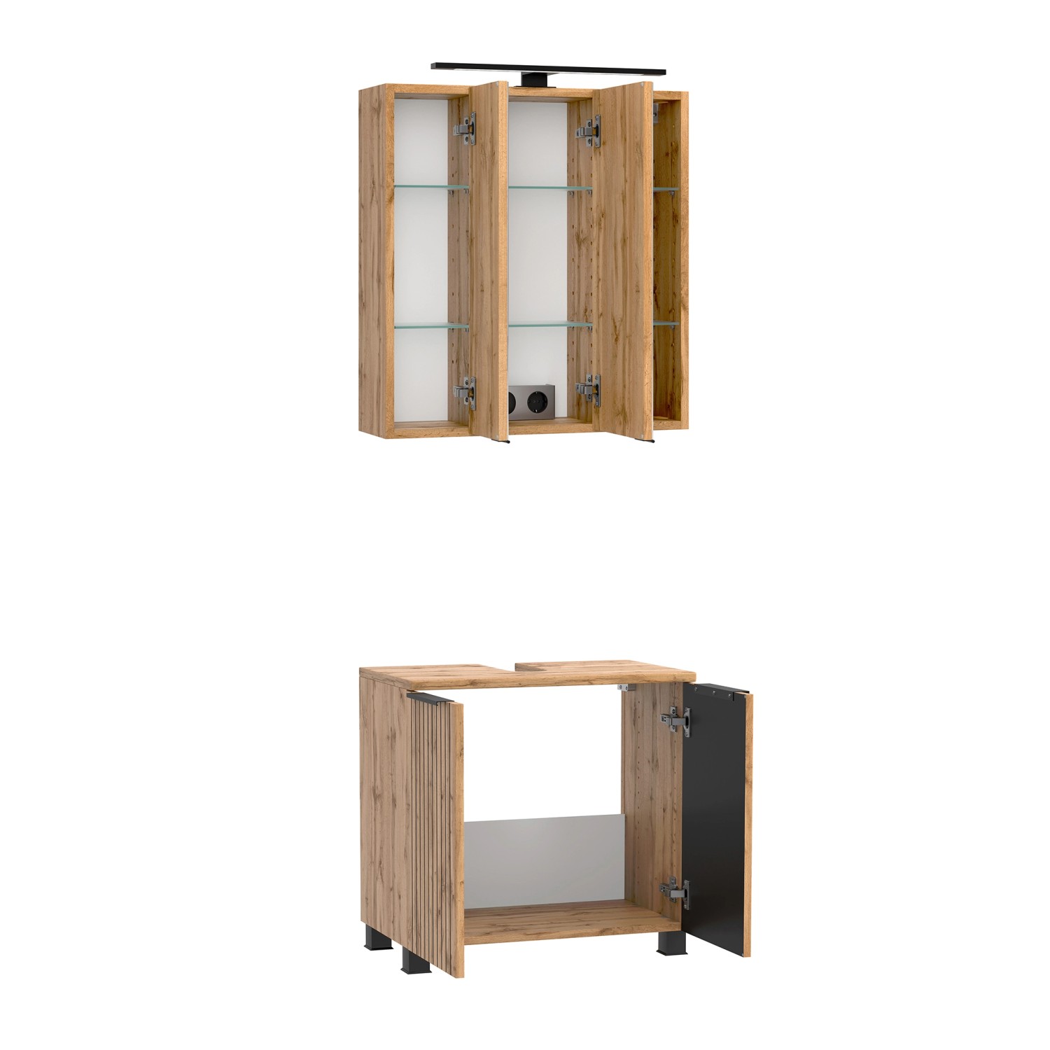 Held Möbel Unterbecken-Set 200 x 60 x 35 cm Wildeiche 2 Türen 2-tlg._4