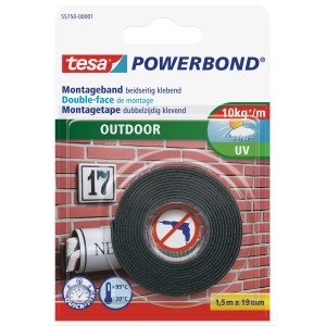 Tesa Powerbond Outdoor Montageband, 1,5m x 19mm, für Stein, Metall und Kunststoffe. Starker Halt außen.