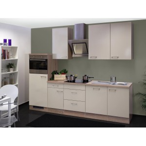 Flex-Well Küchenzeile Orlando in Kaschmir-Glanz und Sonoma Eiche Optik mit E-Geräten.