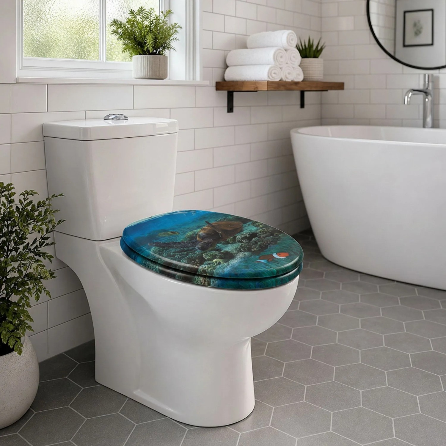 Sinobath WC-Sitz Oval mit Absenkautomatik Unterwasserwelt Universell Passend_7