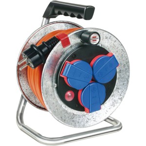 Brennenstuhl Kabeltrommel Garant SK AT-N07V3V3-F 3G1,5 Silber 25 m mit 3 Steckdosen.