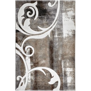 Teppich Acapulco in Taupe mit floralem Muster, 160x230 cm. Hochflorteppich für Wohnräume.